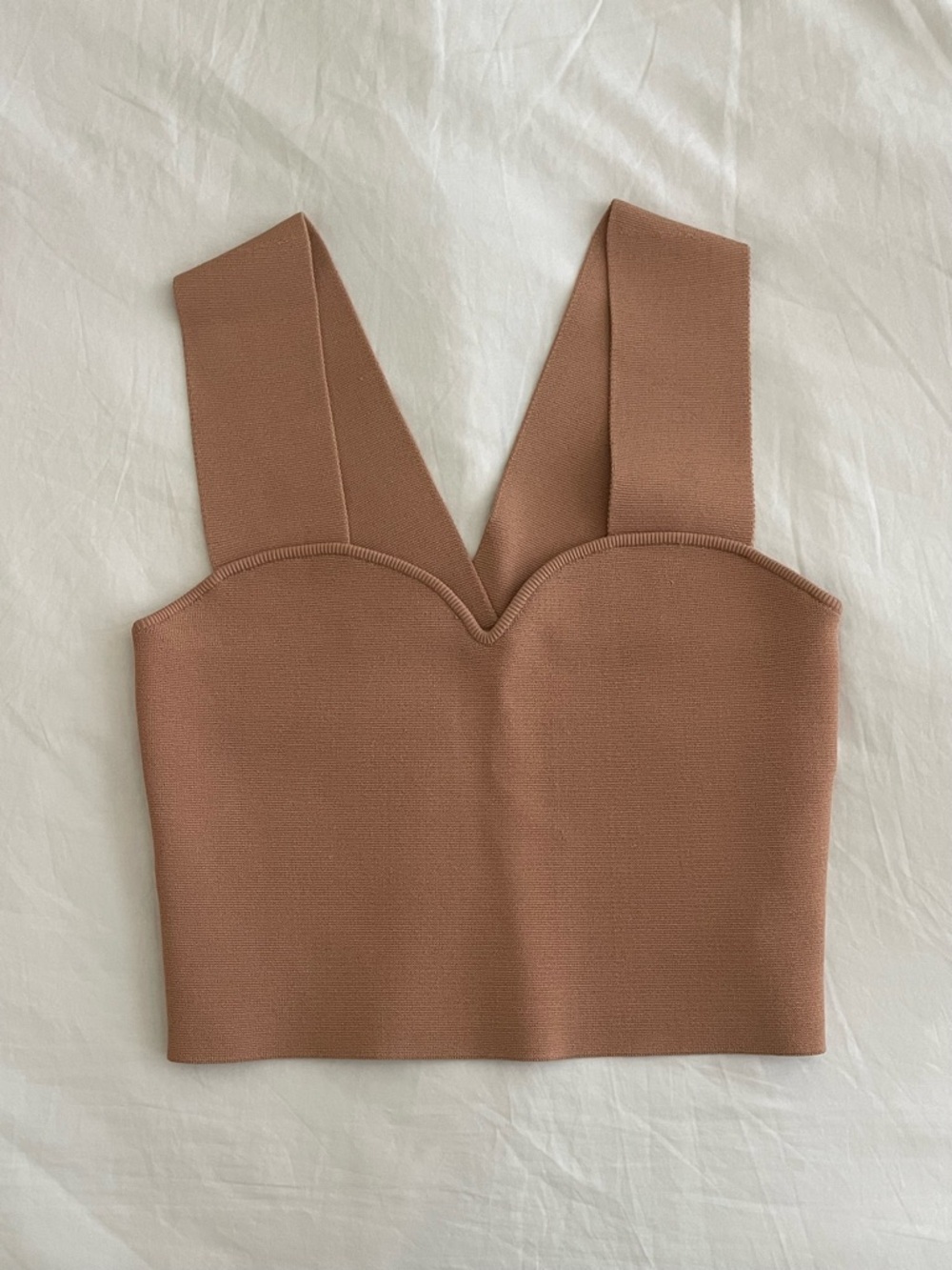 A.L.C. Sculpted Sweetheart Neckline Crop Top in Beige